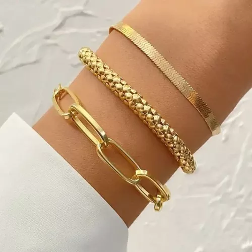 3 PEÇAS/CONJUNTO MINIMALISTA PULSEIRA DE CORRENTE